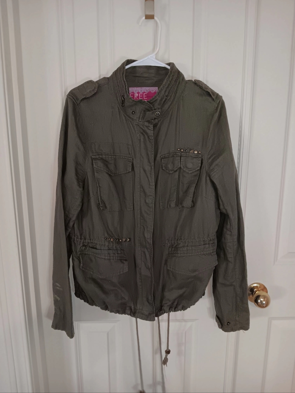 Free People Olive Utility Field Jacket with Stud Details